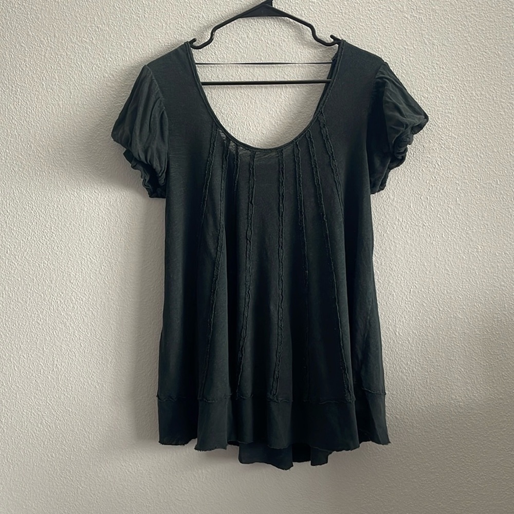 We The Free by Free People Distressed Linen Blend Scoop Neck Tunic Top Size S